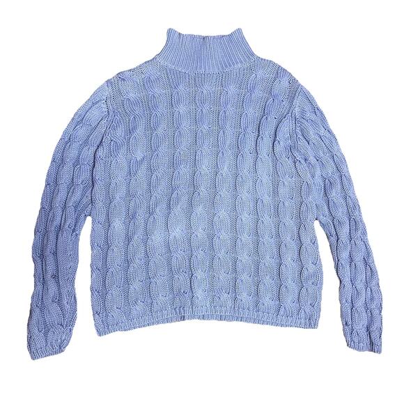 L.L. Bean Sweaters - LL Bean Womens Sweater 100% Cotton Mock Neck Chunky Cable Knit Blue Medium